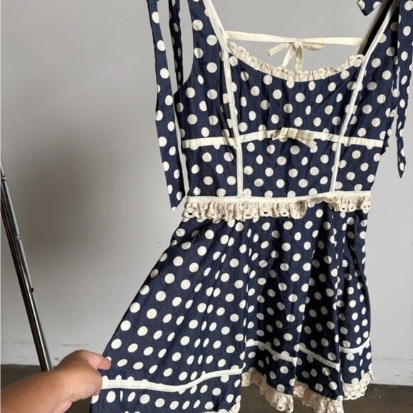 $229 Blue NWOT For Love And Lemons “Dolly” Dot Mini Dress Sz Small - Picture 9 of 16